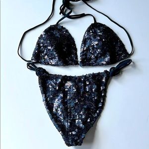 P.A.R.O.S.H. Sequin Bikini Navy blue